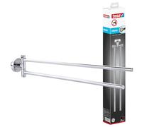 tesa Barra de Brazo Oscilante para Toallas Smooz, Toallero de Dos Brazos Giratorios en Metal Cromado e Inoxidable para el Baño, Incluye Solución Adhesiva de Montaje