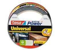 tesa Cinta Adhesiva Universal Extra Power - Celo Adhesivo con Fijación Extra Fuerte - Cinta Multiusos Versátil para Reparaciones, Fijación, Sellado y Más - Negro - 1 Rollo - 10 m x 50 mm