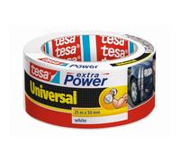 tesa Cinta Adhesiva Universal Extra Power - Celo Adhesivo con Fijación Extra Fuerte - Cinta Multiusos Versátil para Reparaciones, Fijación, Sellado y Más - Blanco - 1 Rollo - 25 m x 50 mm