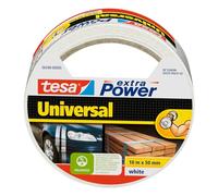 tesa Cinta Adhesiva Universal Extra Power - Celo Adhesivo con Fijación Extra Fuerte - Cinta Multiusos Versátil para Reparaciones, Fijación, Sellado y Más - Blanco - 1 Rollo - 10 m x 50 mm