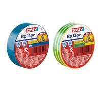 tesa Cinta aislante - Cinta aislante autoadhesiva - 2x 10 m - 1x AZUL - 1x verde-amarillo, resistente al calor - Para aislar, reparar y atar
