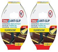 tesa Cinta Antideslizante, Cinta Adhesiva Antideslizante para Interiores y Exteriores, adecuado para Escalones, Rampas y Suelos Resbaladizos, fluorescente, 5 m x 25 mm (Paquete de 2)