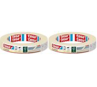 tesa Cinta de Carrocero CLASSIC - Cinta de Enmascarar para Trabajos de Pintura - Sin Disolventes, Removible sin dejar Residuos - 50 m x 19 mm, Blanco (Paquete de 2)