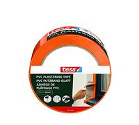 tesa Cinta de Enlucido PVC - Cinta de Carrocero con Refuerzo de PVC de Alta Calidad - Rasgable a Mano - Para la Protección al Enlucir en Exteriores - 33 m x 50 mm - Naranja