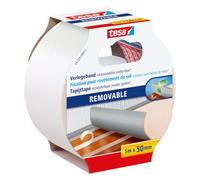 tesa Cinta de instalación sin residuos - 5 m x 50 mm | Cinta de doble cara reforzada con tejido - Para instalar moquetas y revestimientos de PVC