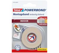 tesa Cinta de montaje de doble cara Powerbond INDOOR - 1,5 m | Cinta de montaje de doble cara y alta adherencia - fijación permanente en interiores sin taladrar