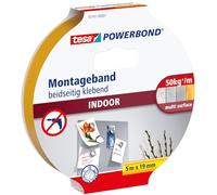 tesa Cinta de montaje de doble cara Powerbond INDOOR - 5 m | Cinta de montaje de doble cara y alta adherencia - fijación permanente en interiores sin taladrar