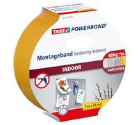 tesa Cinta de montaje de doble cara Powerbond INDOOR - 5 m | Cinta de montaje de doble cara y alta adherencia - fijación permanente en interiores sin taladrar