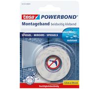 tesa Cinta de montaje de doble cara Powerbond MIRROR - 1,5 m x 19 mm | Cinta de doble cara para montar espejos sin taladrar - resistente a la humedad - para bańo y ducha