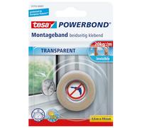 tesa Cinta de montaje de doble cara Powerbond transparente - 1,5 m x 19 mm | Cinta de montaje transparente de doble cara - fijación casi invisible en cristal y espejos