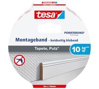 tesa Cinta de montaje para papel pintado y enlucido - 5 m x 19 mm | Cinta de montaje fuerte de doble cara para yeso y papel pintado