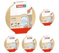 tesa Cinta de Pintor CURVAS - Cinta de Carrocero con Base Crepé Extra Fuerte para Enmascarar Curvas y Formas Irregulares - Superficies Rugosas y Lisas - 25 m x 25 mm (Paquete de 5)