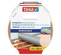 tesa Cinta para Moquetas Removible Sin Dejar Residuos - Cinta Doble Cara para Fijar Alfombras y PVC - Adhesivo Textil Reforzado para Evitar Deslizamiento de Alfombras, 10 m x 50 mm, Blanco