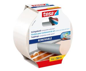 tesa Cinta para Moquetas Removible Sin Dejar Residuos - Cinta Doble Cara para Fijar Alfombras y PVC - Adhesivo Textil Reforzado para Evitar Deslizamiento de Alfombras, 10 m x 50 mm, Blanco