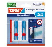 tesa Clavo adhesivo ajustable para lienzo, azulejos y metal - 2 unidades | Clavo regulable en altura para lienzos y bastidores - hasta 2 kg - sin taladrar - sin dejar marcas
