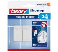 tesa Clavo Adhesivo para Azulejos y Metal 2 kg, Clavo Adhesivo de Alta Resistencia para Superficies Lisas en Baños y Cocinas, Gancho de Tira, Sostiene hasta 2 kg