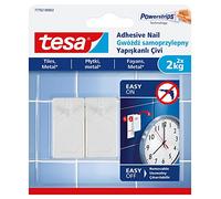 Tesa - Clavo adhesivo para azulejos y metal, 2 kg, para superficies lisas y sólidas en baños y cocinas, 2 clavos adhesivos con capacidad de 2 kg