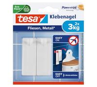 tesa Clavo Adhesivo para Azulejos y Metal 3 kg, Clavo Adhesivo de Alta Resistencia para Superficies Lisas en Baños y Cocinas, Gancho de Tira, Sostiene hasta 3 kg