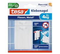 tesa Clavo adhesivo para azulejos y metal 4 kg | Clavija de pared para superficies lisas y sólidas en baños y cocinas, fuerza de sujeción de 4 kg