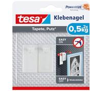 tesa Clavos adhesivos para papel pintado y enlucido - 0,5 kg - 2 uds. | Clavos autoadhesivos para superficies delicadas - 0,5 kg por clavo - sin taladrar - sin dejar marcas