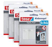 tesa Clavos adhesivos para papel pintado y yeso 0,5 kg en paquete de 4 unidades - Clavos autoadhesivos para superficies delicadas - sin residuos - hasta 0,5 kg de potencia de sujeción por clavo - 4 x