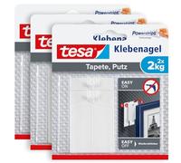 tesa Clavos adhesivos para papel pintado y yeso, 2 kg, paquete de 3 unidades, para superficies delicadas, sin residuos, hasta 2 kg de capacidad de sujeción por uña, 3 x 2 clavos adhesivos