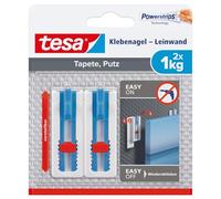 tesa Clavos ajustables para papel pintado y enlucido - 1 kg - 2 uds. | Clavos regulables en altura para lienzos y bastidores - 1 kg por clavo - autoadhesivos - sin dejar marcas