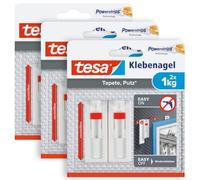 tesa Clavos ajustables para papel pintado y enlucido - 1 kg - 3 x 2 uds. | Pack de 3 clavos regulables en altura para lienzos y bastidores - 1 kg por clavo - sin dejar marcas