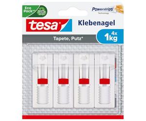 tesa Clavos ajustables para papel pintado y enlucido - 1 kg - 4 uds. | Clavos regulables en altura para superficies delicadas - 1 kg por clavo - sin taladrar - sin dejar marcas