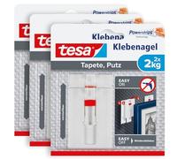 tesa Clavos ajustables para papel pintado y enlucido - 2 kg - 3 x 2 uds. | Clavos regulables en altura para superficies delicadas - 2 kg por clavo - sin dejar marcas