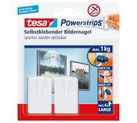 tesa Clavos para cuadros - 2 clavos con Powerstrips LARGE | Clavos adhesivos para marcos - sin taladrar, con Powerstrips LARGE - capacidad de sujeción de 1 kg