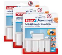 tesa Clips para cables Powerstrips - 3 x 5 unidades - Blancos | Pack de 3 soportes autoadhesivos para cables - sin taladrar - se retiran sin dejar marcas - blancos