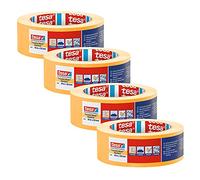 tesa Crepé de precisión estándar 4344 - Pack de 4 - Crepe profesional con soporte de papel fino - para pegar y cubrir con precisión - naranja - cada uno 50 m x 38 mm