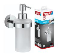 tesa Dispensador de jabón Smooz – botella de cristal satinado soporte cromado inoxidable 200 ml