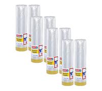 tesa Easy Cover 4365 Precision - Pack de 8 láminas de pintor con cinta de pintor para enmascarar y cubrir durante la pintura - Cinta adhesiva 2 en 1 con película transparente - 33 m x 2,1 m cada una