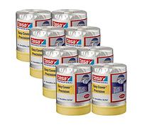 tesa Easy Cover 4365 Precisión - Pack de 8 láminas de pintura con cinta de pintor para pegar y cubrir en trabajos de pintura - Cinta adhesiva 2 en 1 - Transparente - 33 m x 0,55 m cada una