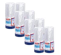 tesa Easy Cover 4369 UV - Pack de 8 láminas de pintor con cinta de tela para enmascarar y cubrir en exteriores - Cinta adhesiva 2 en 1 con película, color azul mate - 14 m x 1,8 m