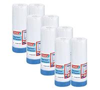 tesa Easy Cover 4411 UV Precision - Pack de 8 láminas de pintor con cinta adhesiva para enmascarar y cubrir, cinta de pintor 2 en 1 con película, color blanco y transparente