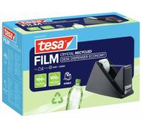 tesa Easy Cut Economy Dispensador de sobremesa - 1 rollo Crystal Recycled | Dispensador de sobremesa con 1 rollo de 10 m x 19 mm - Base antideslizante y almohadilla protectora inferior
