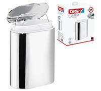 tesa ELEGAANT - Cubo de Basura para Baño de Acero Inoxidable - Montaje sin Taladrar - Alta Fuerza de Fijación con Tecnología Power.Kit - 260 x 220 x 160 mm - Cromado