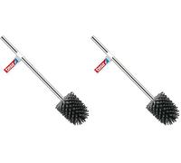 tesa Escobilla de Baño - Escobillero Higiénico de Repuesto para Todos los Juegos de Cepillos de Baño tesa - Mango de Metal Cromado - Gris Oscuro - 37,4 x 7,1 x 7,4 cm (Paquete de 2)