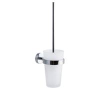 tesa Escobillero para Baño Smooz, Escobillero de Pared de Alta Calidad Sin Necesidad de Taladrar con Recipiente de Cristal Satinado, Incluye Solución Adhesiva de Montaje