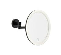 tesa Espejo Maquillaje LED VISIOON - Espejo de Tocador para Pared con Iluminación Regulable - Control Táctil, Aumento 5X, Brazo Articulado, Batería Recargable - Sin Taladro - 18 cm - Negro