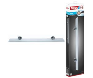tesa Estante de Cristal para Baño SMOOZ - Estante de Cristal Satinado y Metal Cromado - Inoxidable - Resistente al Agua - Incluye Solución Adhesiva de Montaje