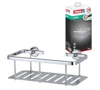 tesa Estante de Ducha Aluxx, Cesta de Ducha para Pared Fabricado en Aluminio Cromado Brillante e Inoxidable, Sin Taladrar, Incluye Solución Adhesiva de Montaje