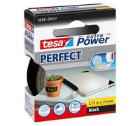 tesa Extra Power Perfect - Cinta de Reparación Reforzada en Tela para Confeccionar, Reparar, Fijar, Reforzar y Etiquetar - Negra - 2.75 m x 19 mm