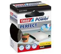 tesa Extra Power Perfect, Cinta de Reparación Reforzada en Tela para Confeccionar, Reparar, Fijar, Reforzar y Etiquetar, Negra, 2.75 m x 38 mm