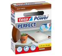 tesa Extra Power Perfect - Cinta de Reparación Reforzada en Tela para Confeccionar, Reparar, Fijar, Reforzar y Etiquetar - Marrón - 2.75 m x 19 mm