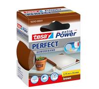 tesa Extra Power Perfect - Cinta de Reparación Reforzada en Tela para Confeccionar, Reparar, Fijar, Reforzar y Etiquetar - Marrón - 2.75 m x 38 mm