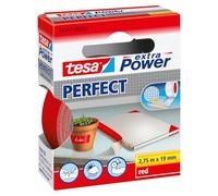 tesa Extra Power Perfect - Cinta de Reparación Reforzada en Tela para Confeccionar, Reparar, Fijar, Reforzar y Etiquetar - Rojo - 2.75 m x 19 mm